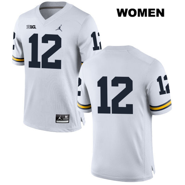 Women's NCAA Michigan Wolverines Chris Evans #12 No Name White Jordan Brand Authentic Stitched Football College Jersey VI25M54FI
